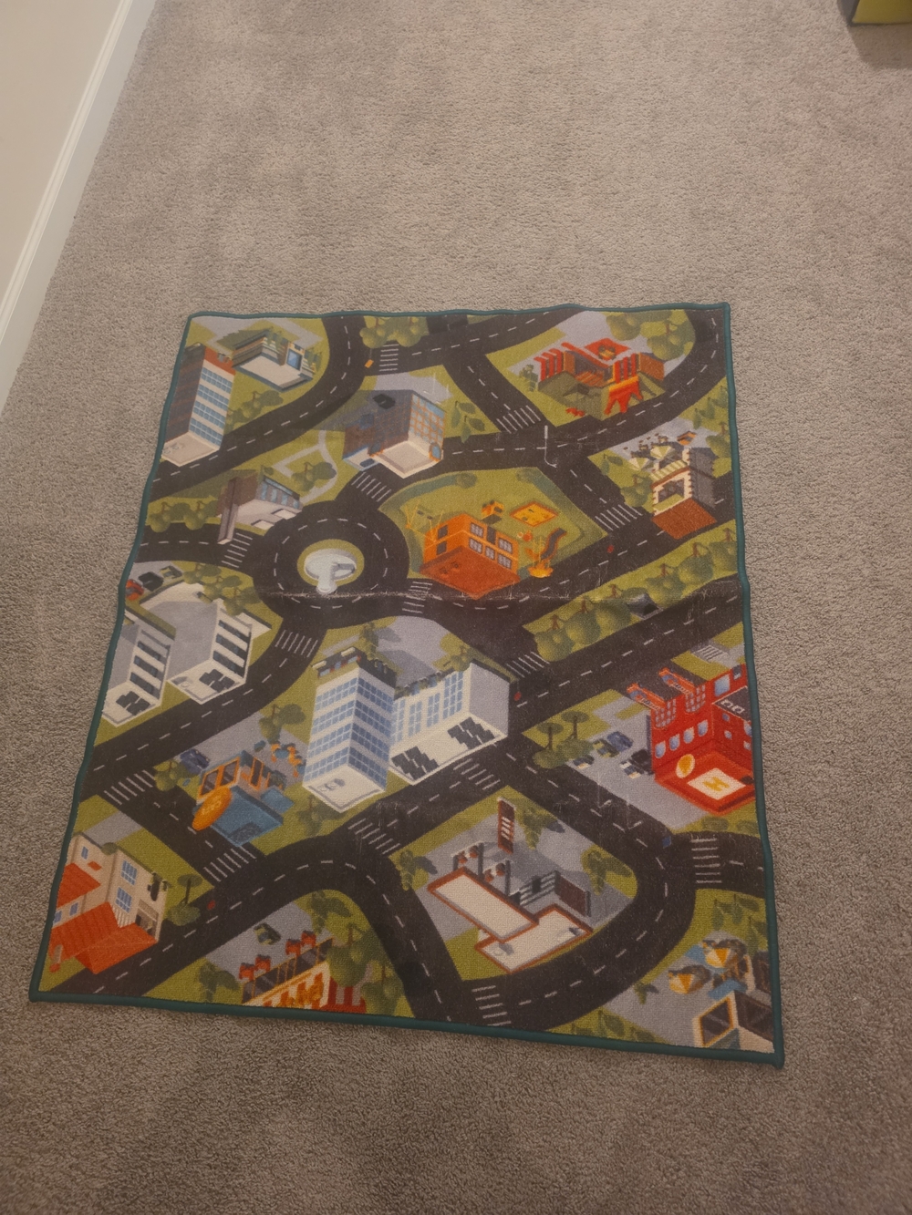 Kids City Road Play Rug Car Mat — 39" x 47" Non-Slip Playroom Activity Map